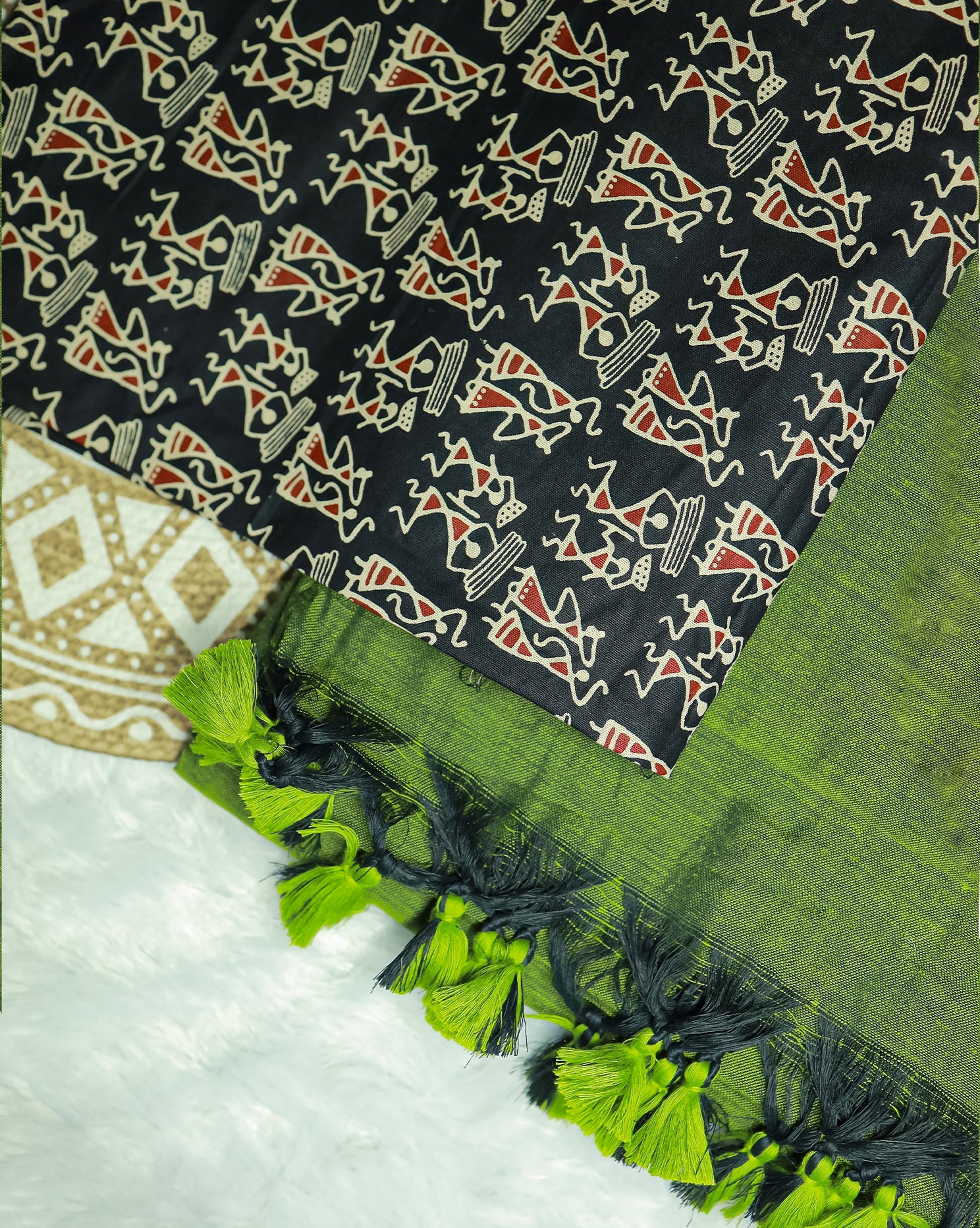 MARUDHANI COMBO (KHBBNN7) - Premium Khadi Saree with Unstitched blouse Material