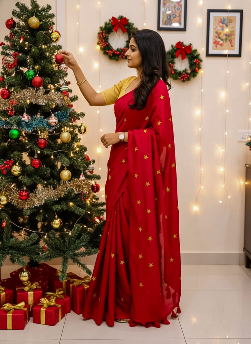 THAARINI — The Golden Star Glow - Mul cotton Saree - MULNN006