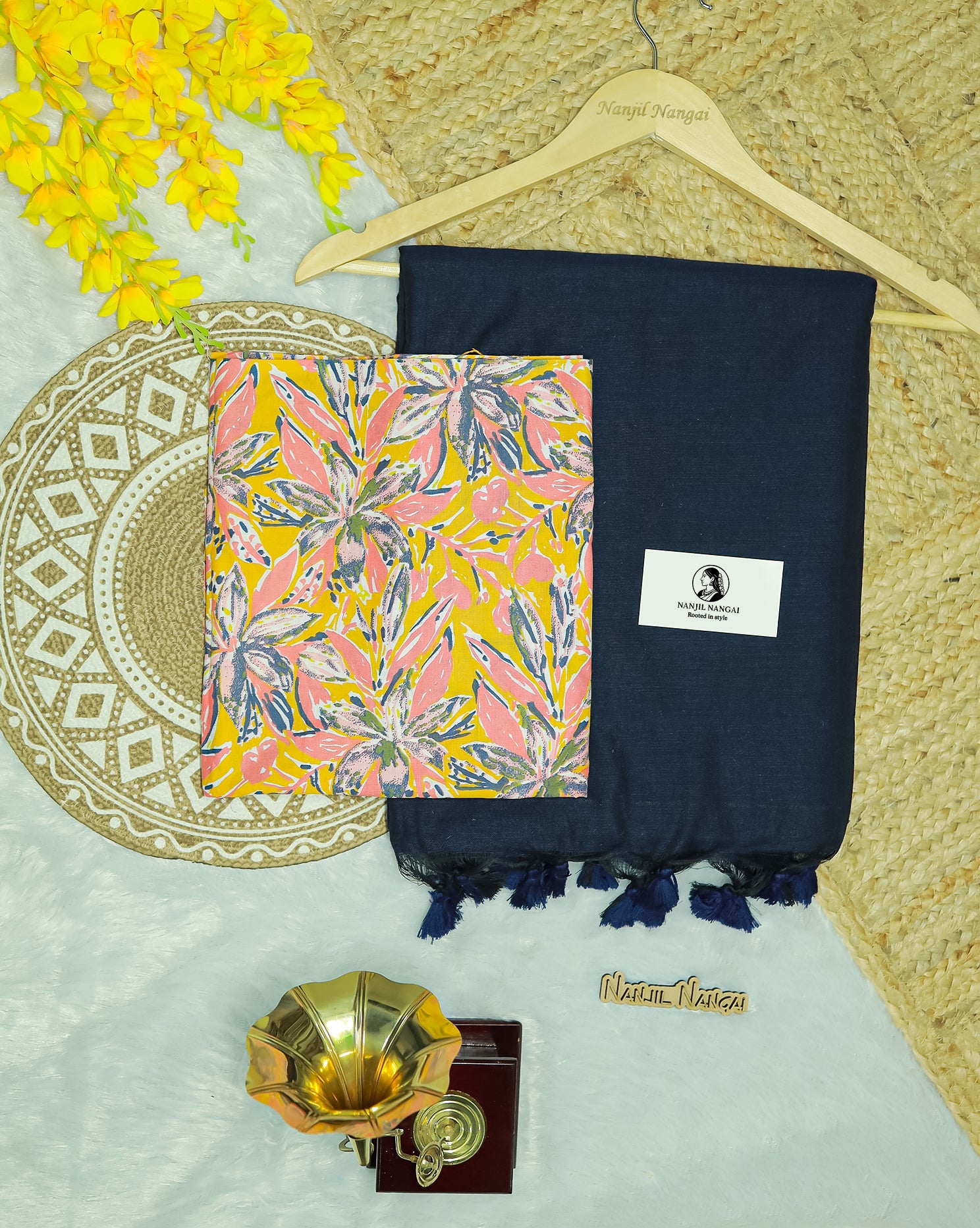 AALNEELAM COMBO (KHBBNN23) - Premium Khadi Saree with Unstitched blouse Material