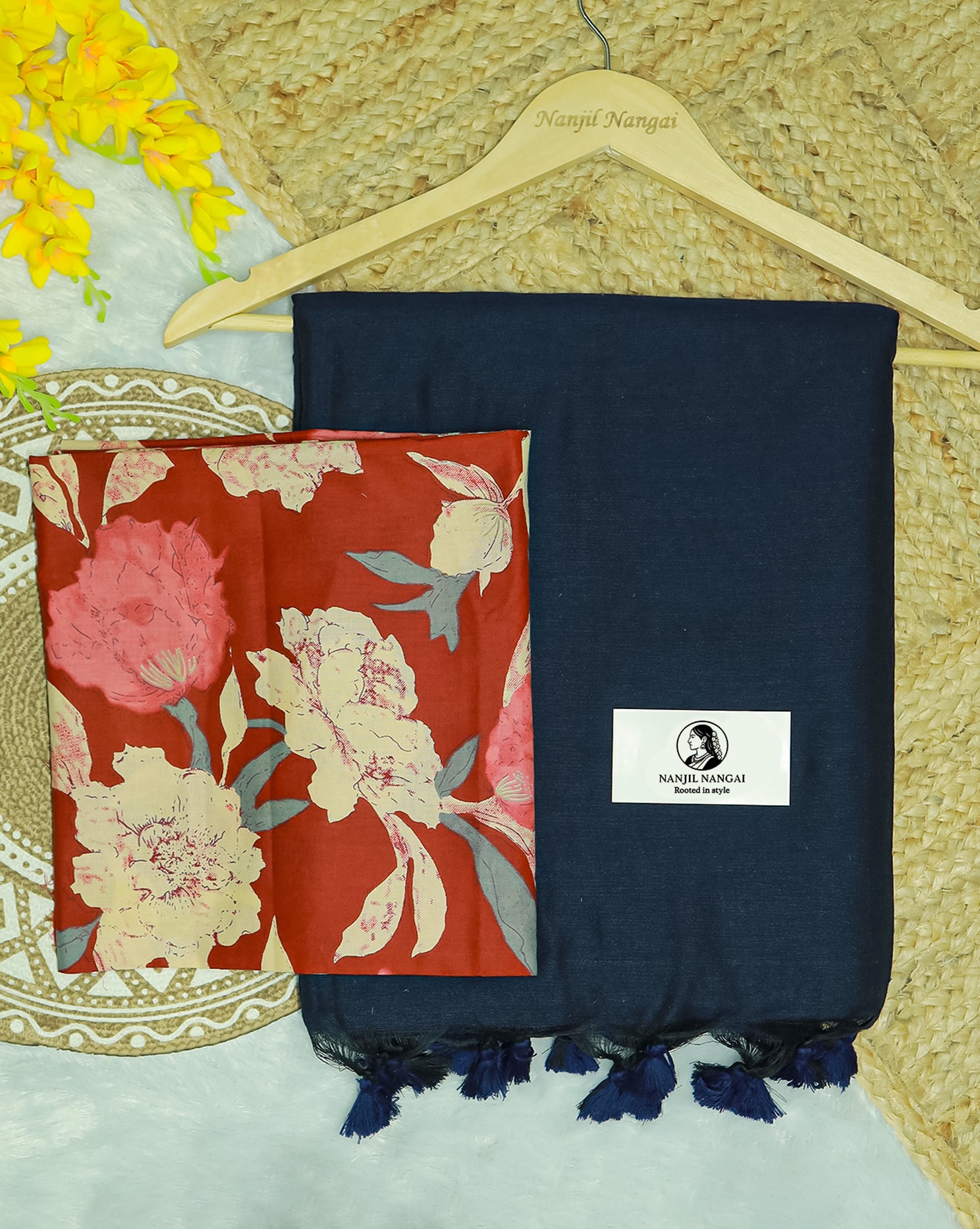 AALNEELAM COMBO (KHBBNN24) - Premium Khadi Saree with Unstitched blouse Material