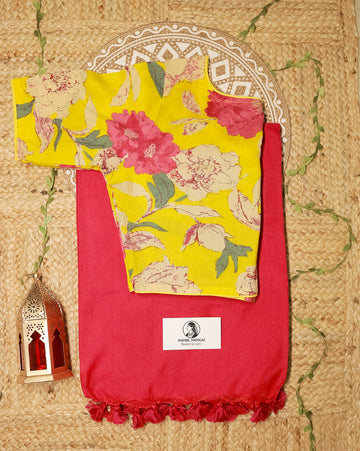 THAMARAI COMBO (KHRBNN10) - Premium Khadi Cotton Saree with Stitched Blouse