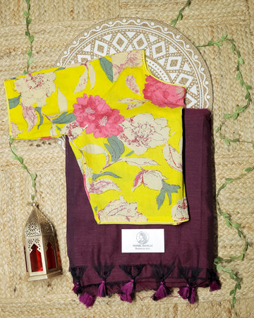 KURINJI COMBO (KHRBNN11) - Premium Khadi Cotton Saree with Stitched Blouse