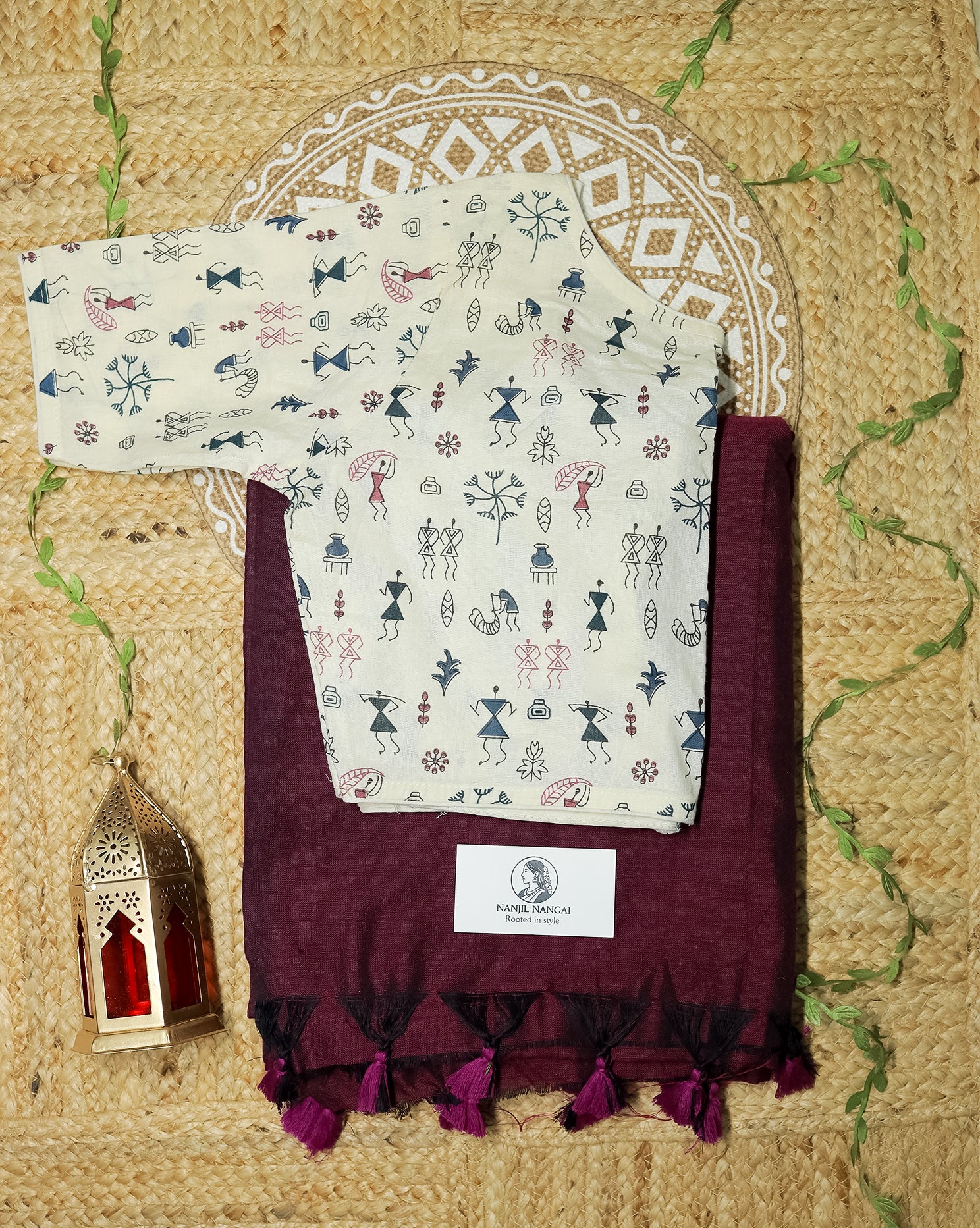 KURINJI COMBO (KHRBNN13) - Premium Khadi Cotton Saree with Stitched Blouse