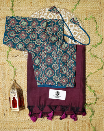 KURINJI COMBO (KHRBNN14) - Premium Khadi Cotton Saree with Stitched Blouse