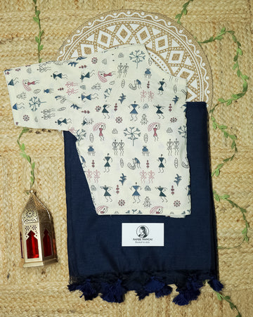 AANEELAM COMBO (KHRBNN19) - Premium Khadi Cotton Saree with Stitched Blouse