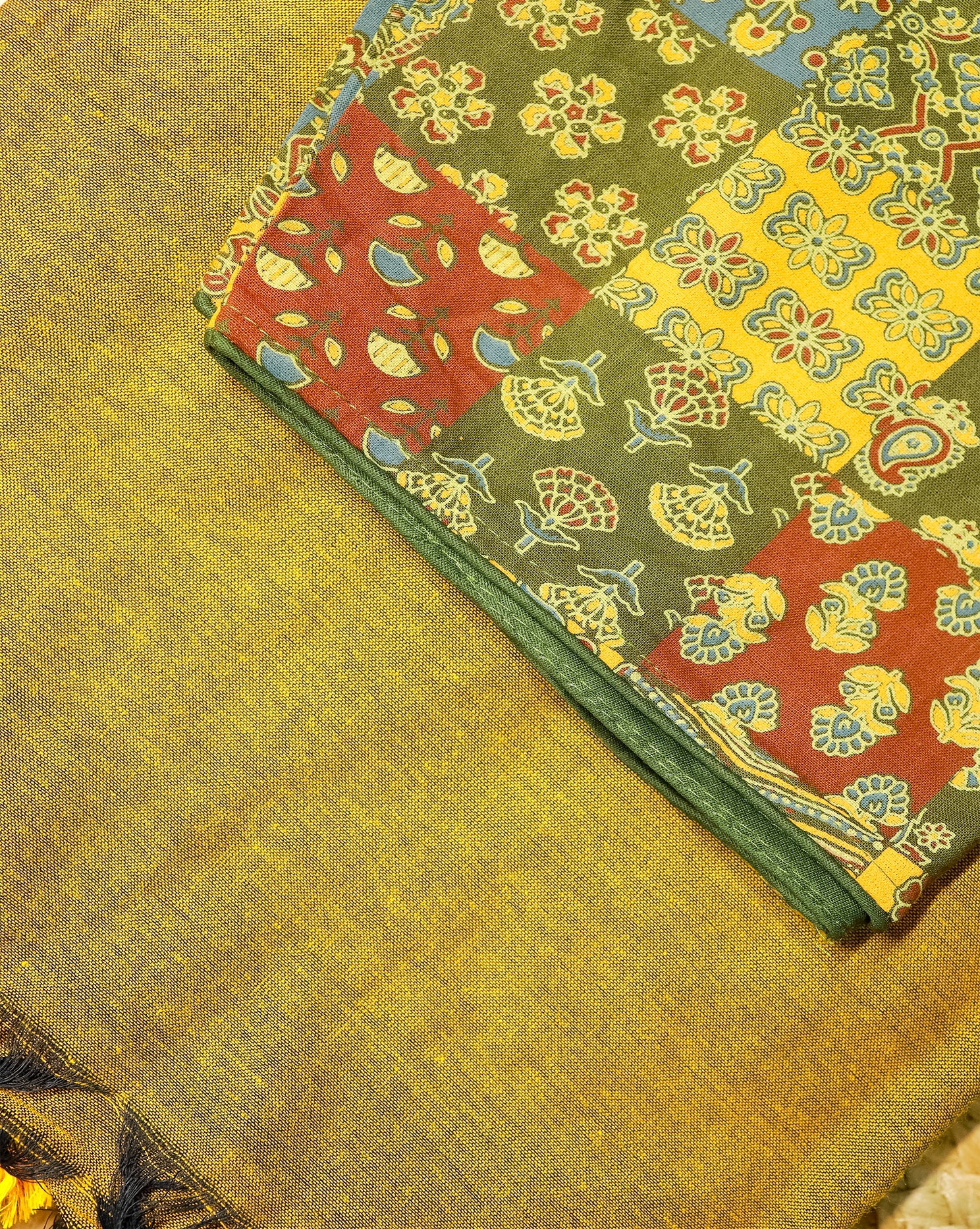 MANJAL COMBO (KHRBNN26) - Premium Khadi Cotton Saree with Stitched Blouse