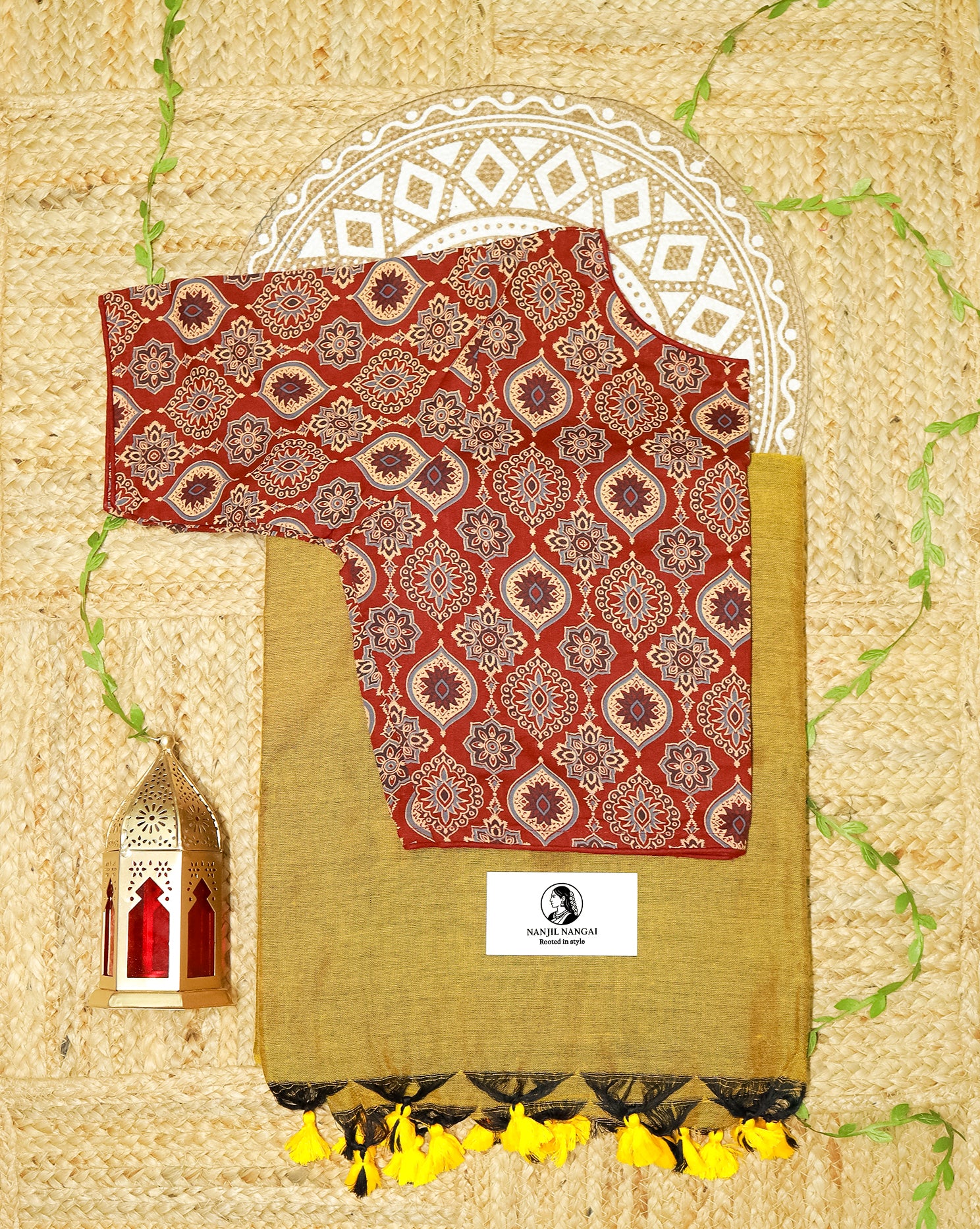 MANJAL COMBO (KHRBNN27) - Premium Khadi Cotton Saree with Stitched Blouse
