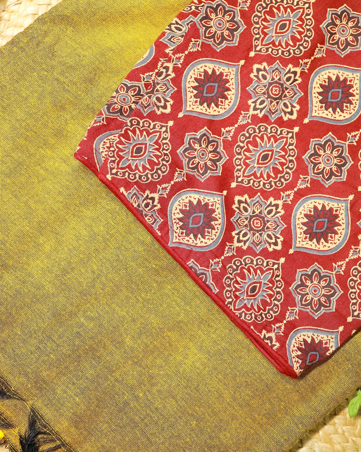 MANJAL COMBO (KHRBNN27) - Premium Khadi Cotton Saree with Stitched Blouse