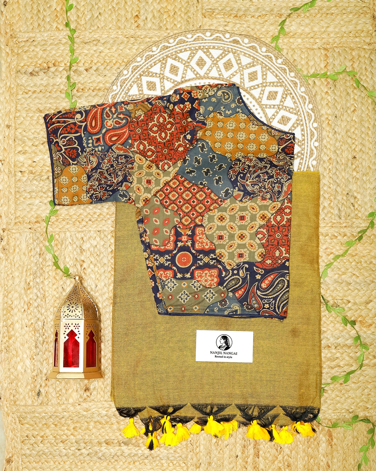 MANJAL COMBO (KHRBNN28) - Premium Khadi Cotton Saree with Stitched Blouse