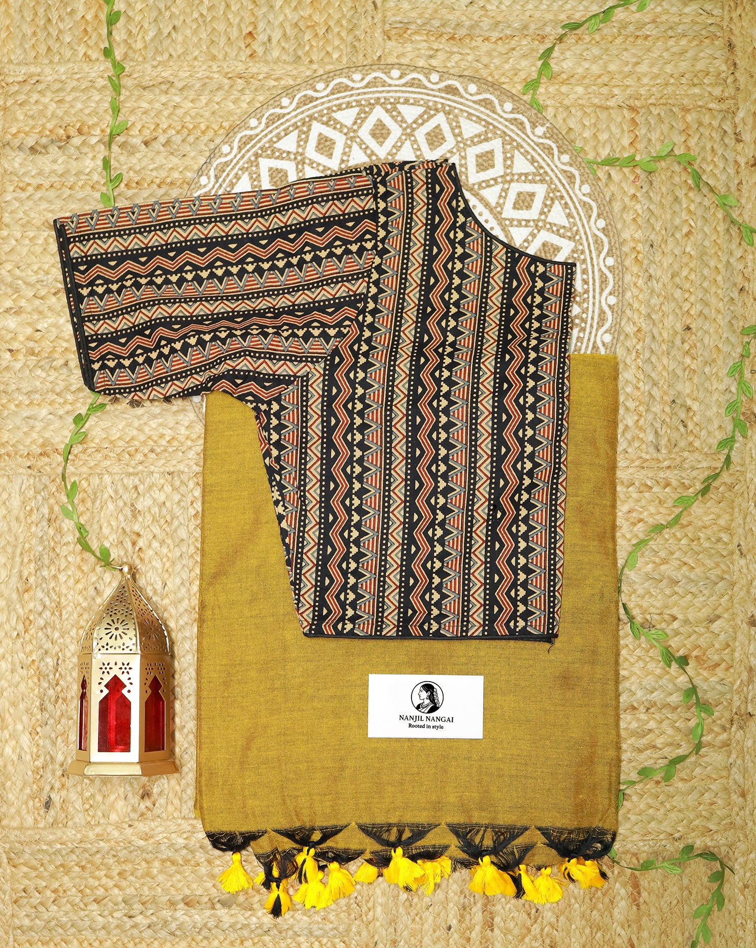 MANJAL COMBO (KHRBNN29) - Premium Khadi Cotton Saree with Stitched Blouse
