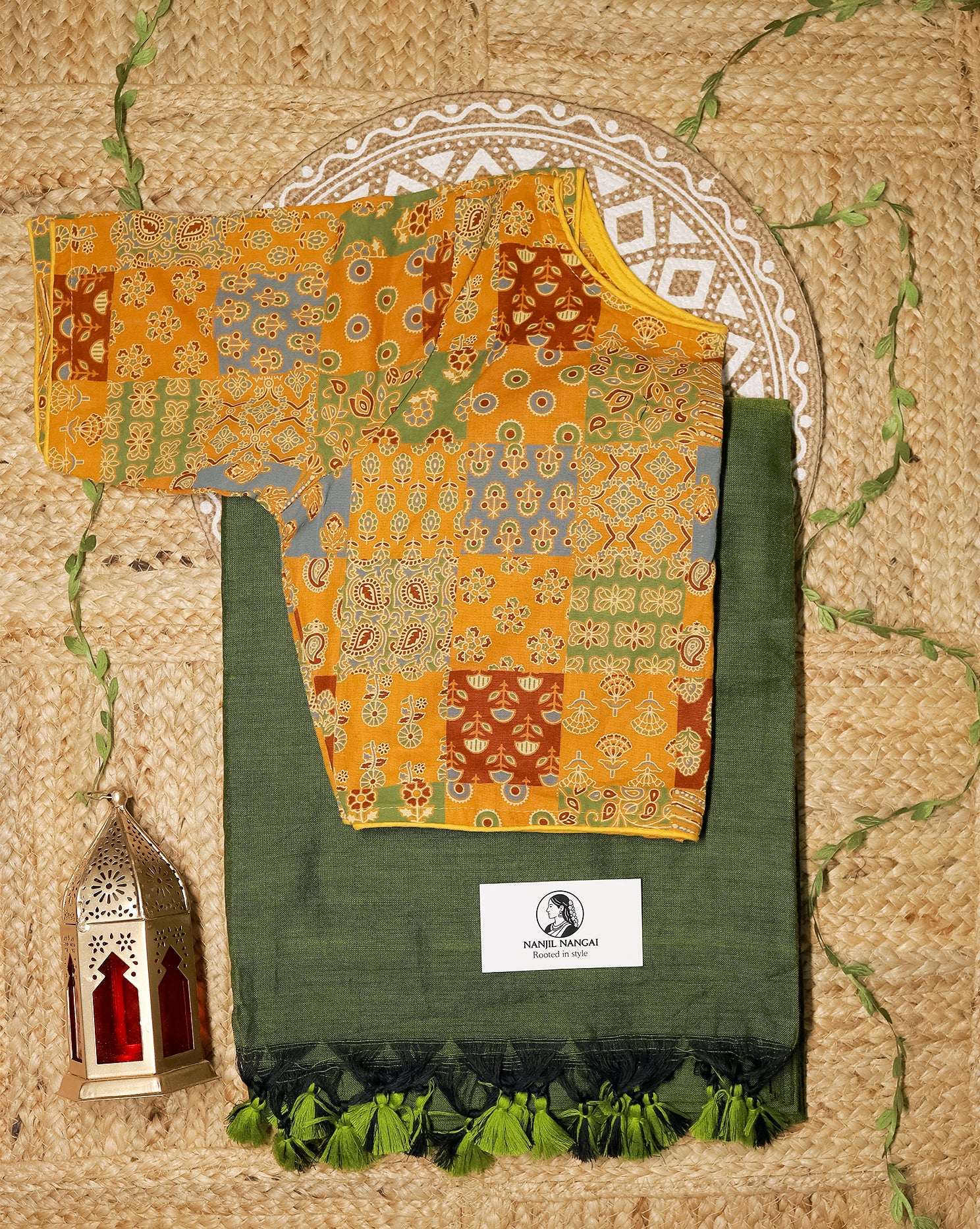 MARUDHANI COMBO (KHRBNN2) - Premium Khadi Cotton Saree with Stitched Blouse