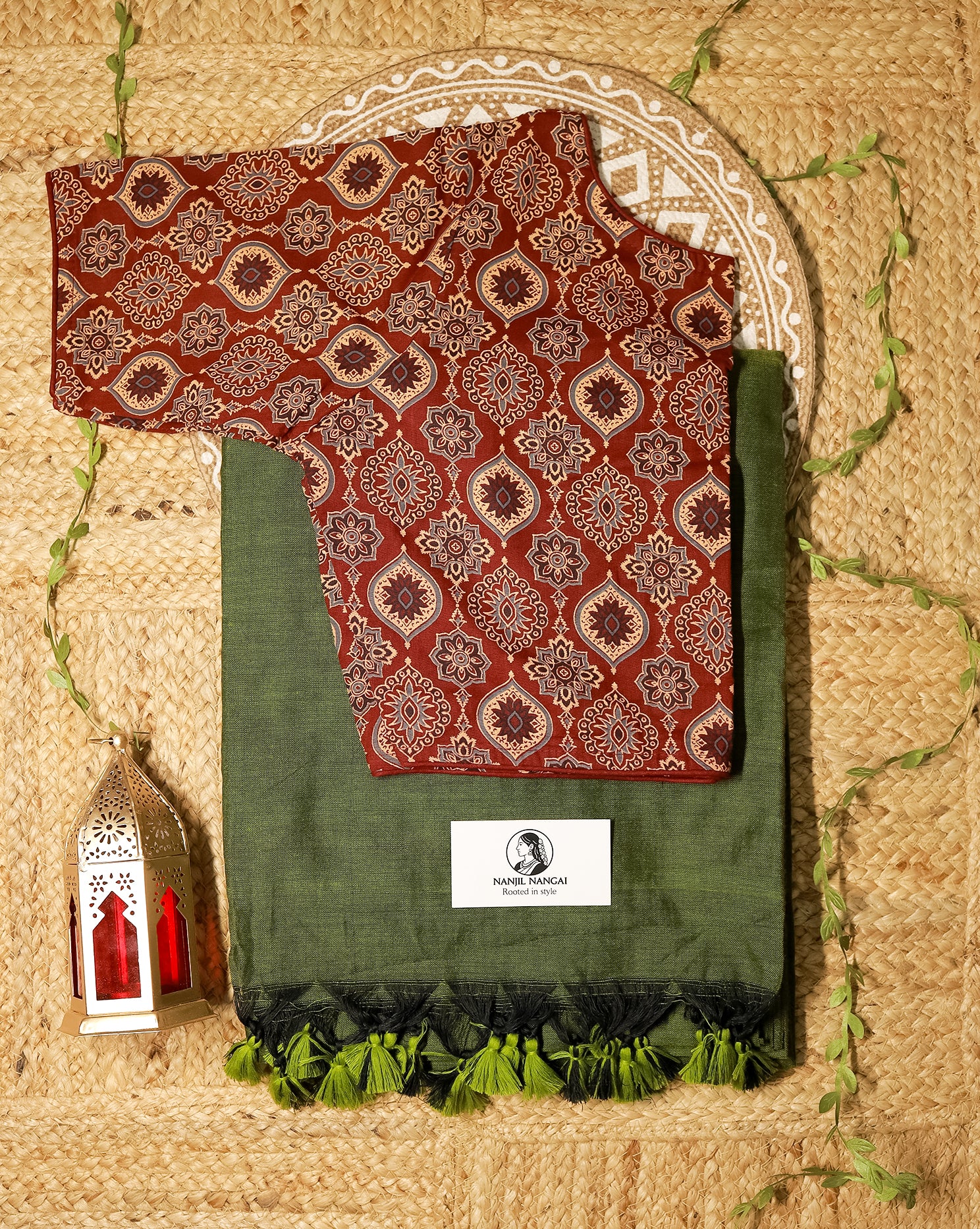 MARUDHANI COMBO (KHRBNN3) - Premium Khadi Cotton Saree with Stitched Blouse