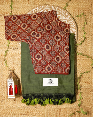 MARUDHANI COMBO (KHRBNN3) - Premium Khadi Cotton Saree with Stitched Blouse