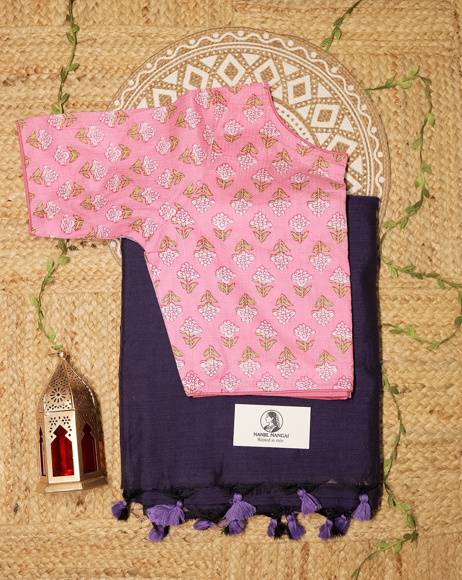 OODHA COMBO (KHRBNN4) - Premium Khadi Cotton Saree with Stitched Blouse