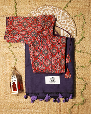 OODHA COMBO (KHRBNN7) - Premium Khadi Cotton Saree with Stitched Blouse