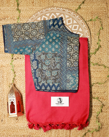 THAMARAI COMBO (KHRBNN8) - Premium Khadi Cotton Saree with Stitched Blouse