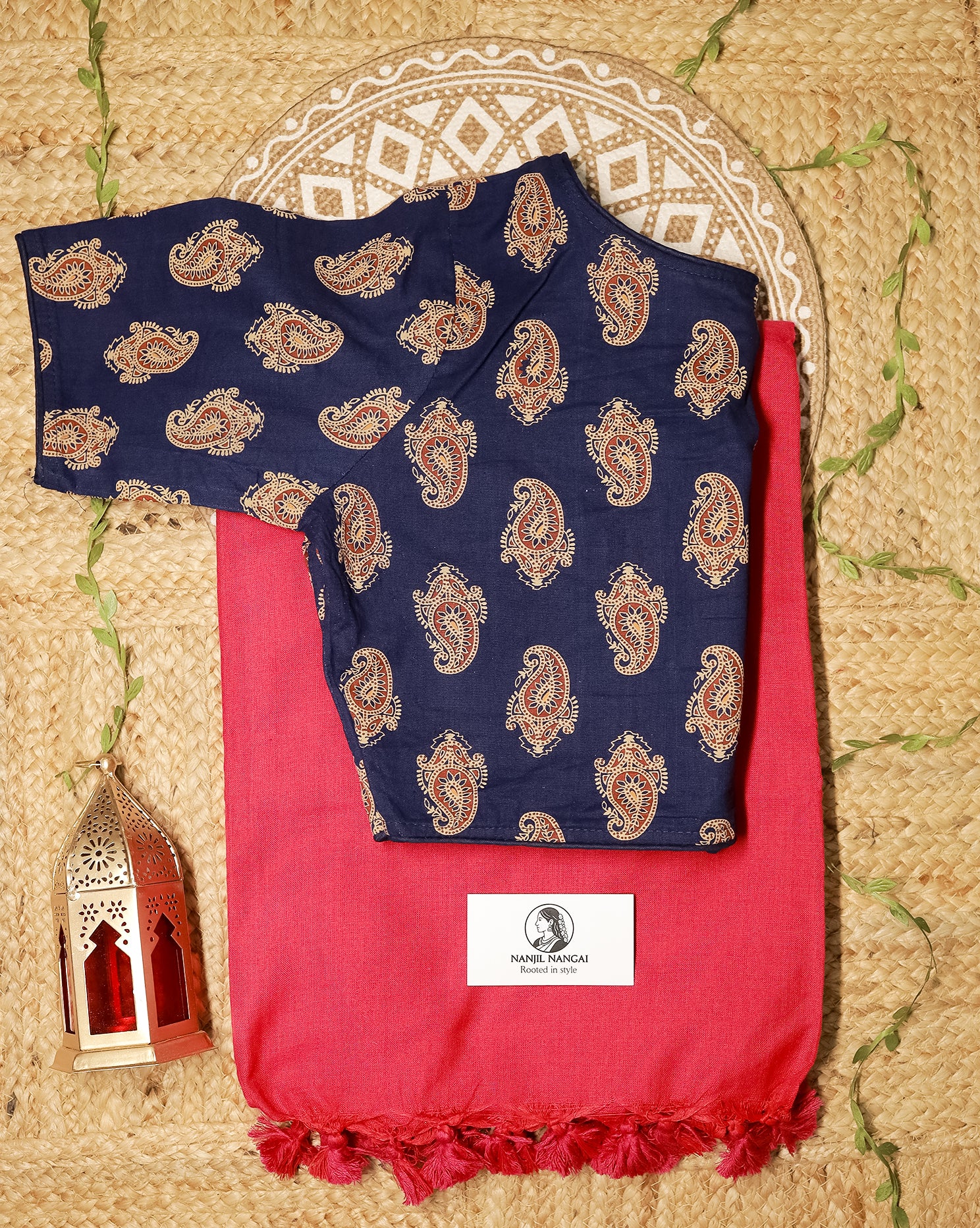 THAMARAI COMBO (KHRBNN9) - Premium Khadi Cotton Saree with Stitched Blouse