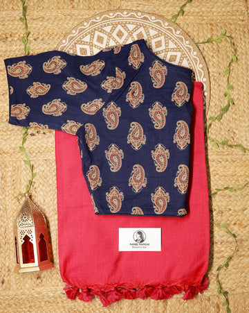 THAMARAI COMBO (KHRBNN9) - Premium Khadi Cotton Saree with Stitched Blouse