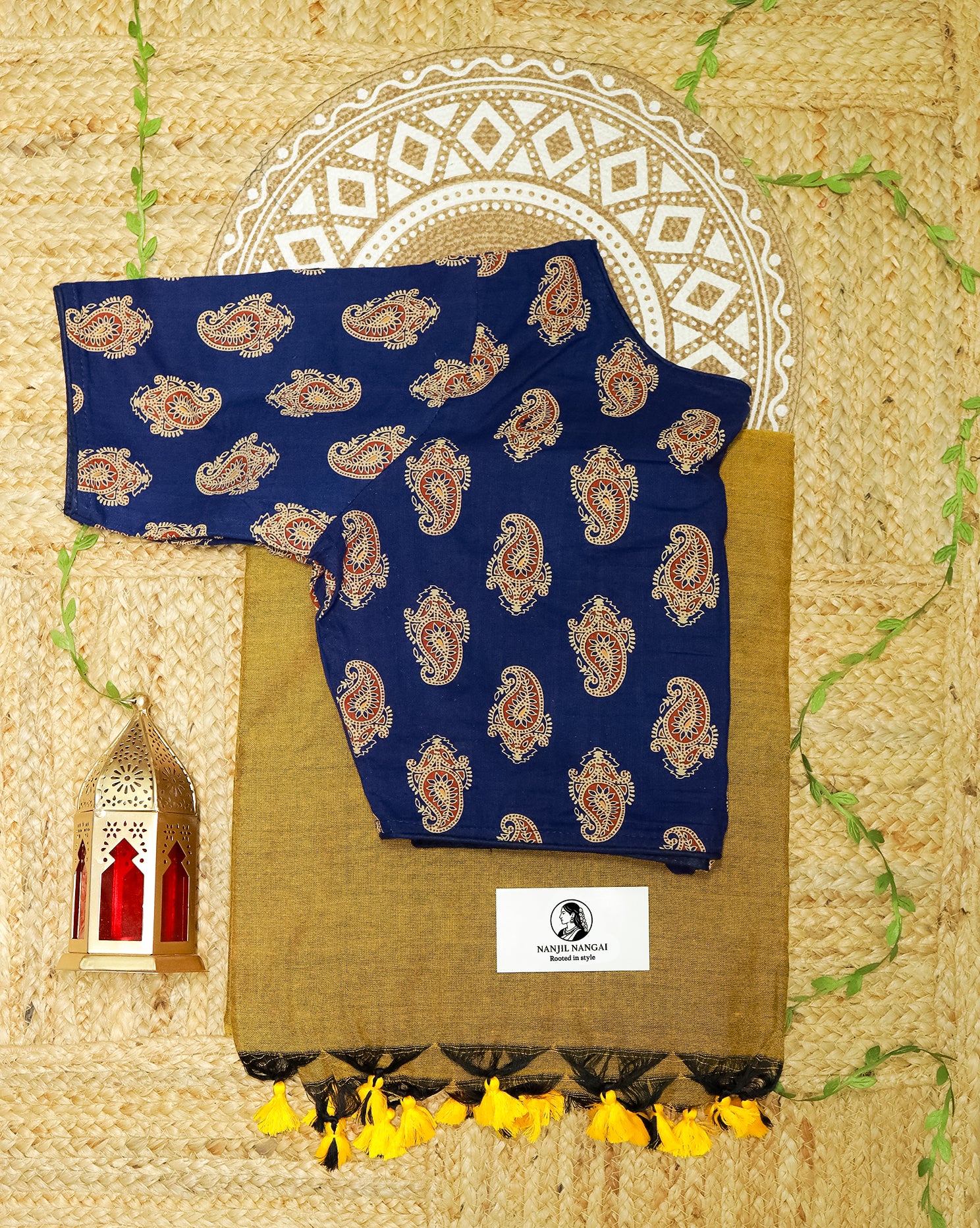 MANJAL COMBO (KHRBNN25) - Premium Khadi Cotton Saree with Stitched Blouse