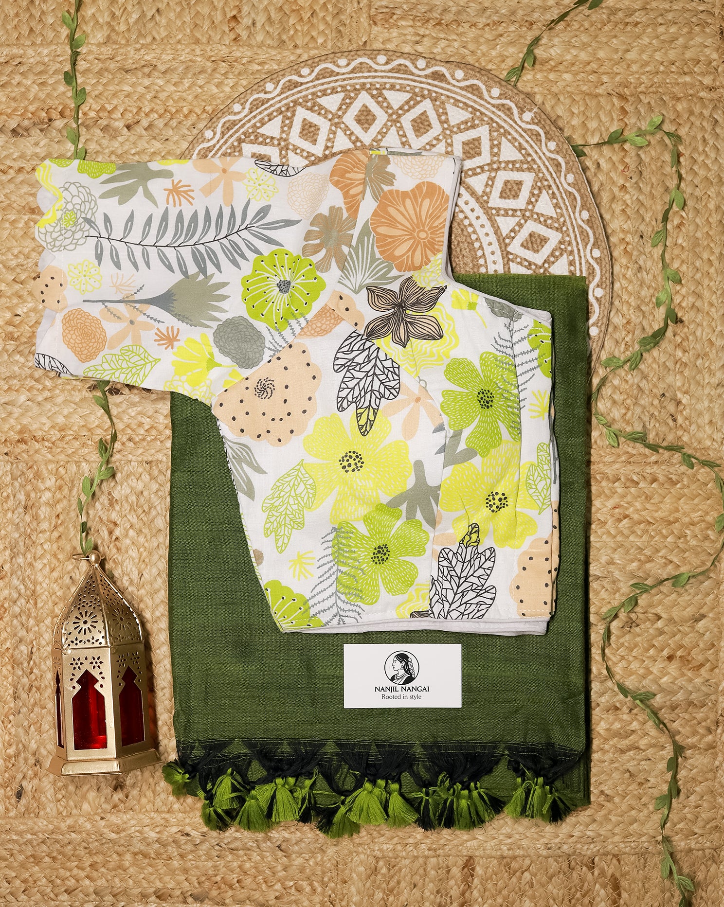 MARUDHANI COMBO (KHRBNN1) - Premium Khadi Cotton Saree with Stitched Blouse