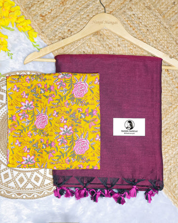 KURINJI COMBO (KHBBNN4) - Premium Khadi Saree with Unstitched blouse Material