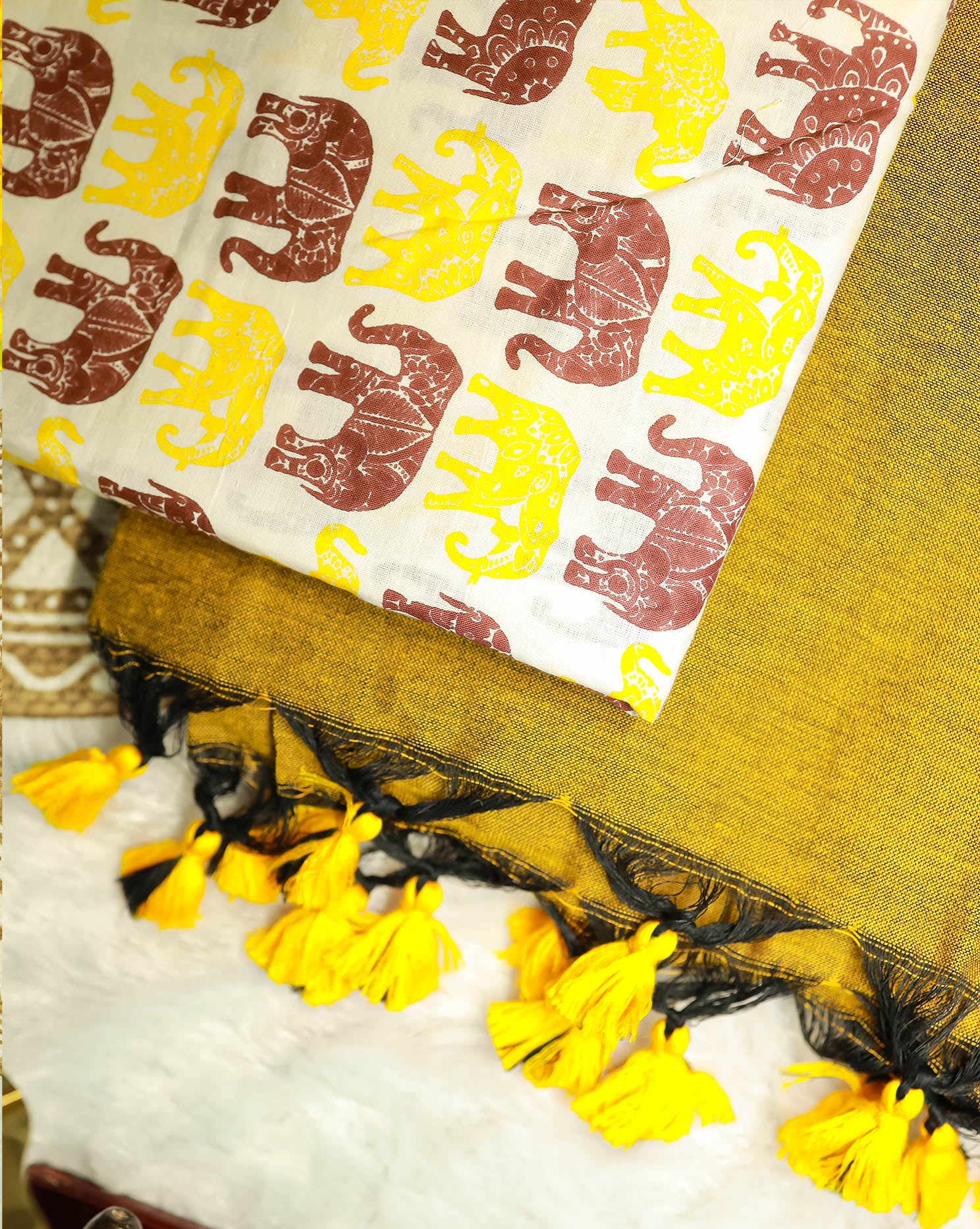 MANJAL COMBO (KHBBNN2) - Premium Khadi Saree with Unstitched blouse Material