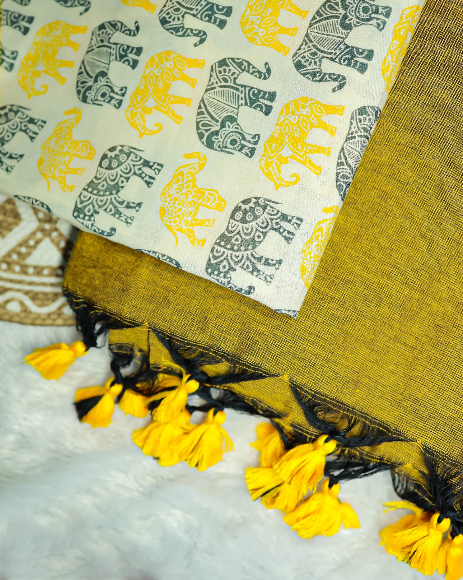 MANJAL COMBO (KHBBNN3) - Premium Khadi Saree with Unstitched blouse Material