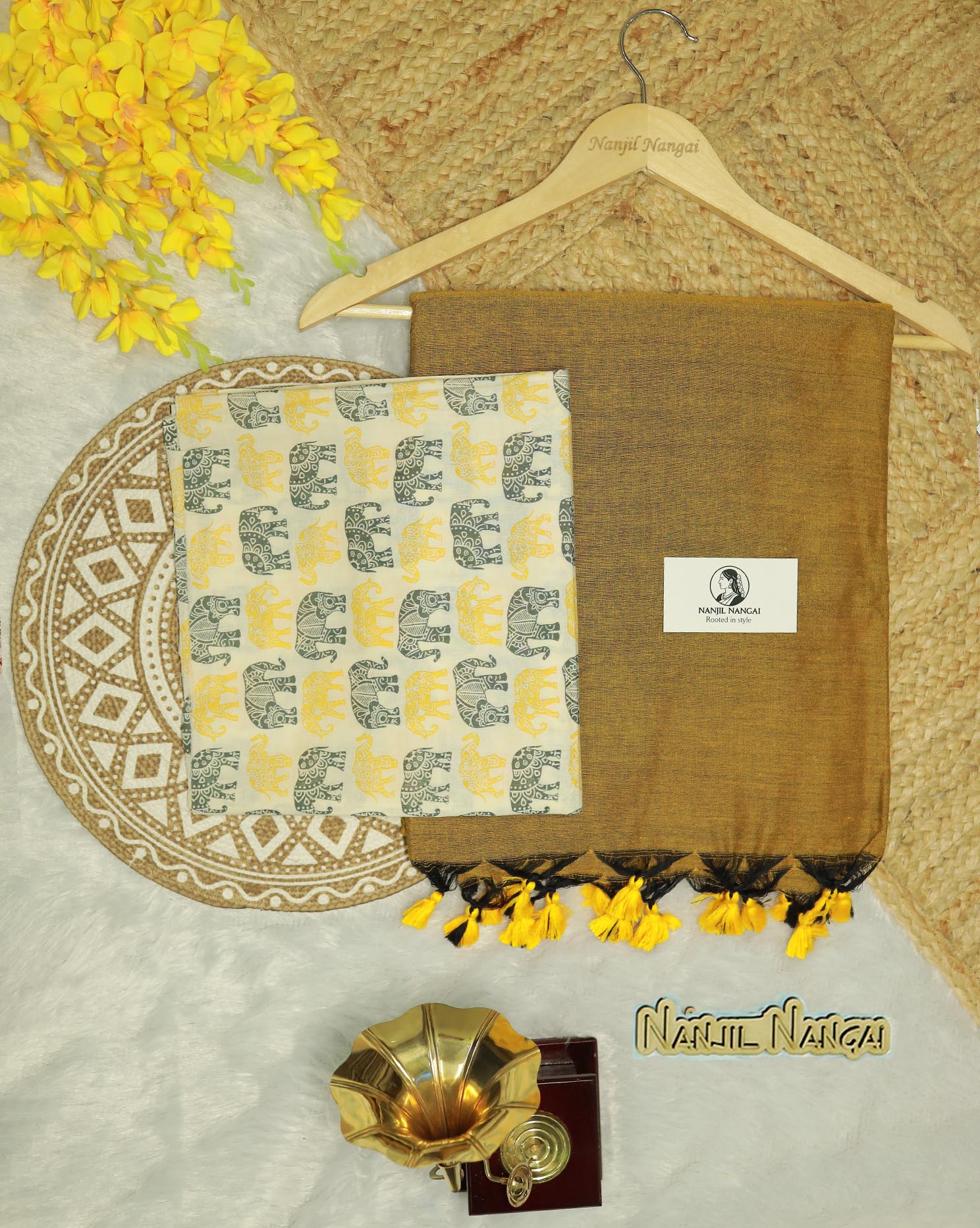 MANJAL COMBO (KHBBNN3) - Premium Khadi Saree with Unstitched blouse Material