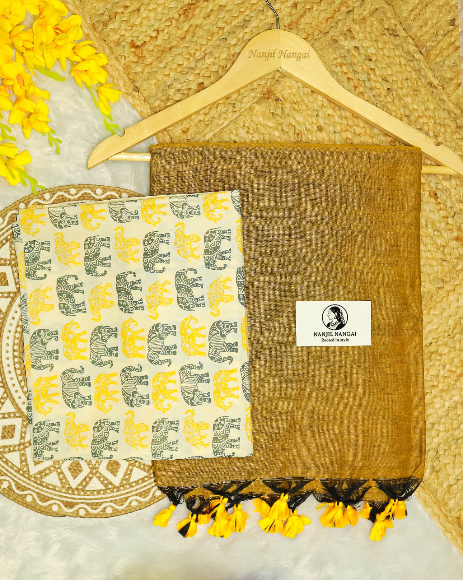 MANJAL COMBO (KHBBNN3) - Premium Khadi Saree with Unstitched blouse Material