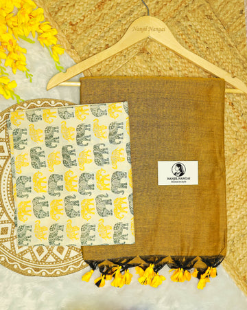 MANJAL COMBO (KHBBNN3) - Premium Khadi Saree with Unstitched blouse Material