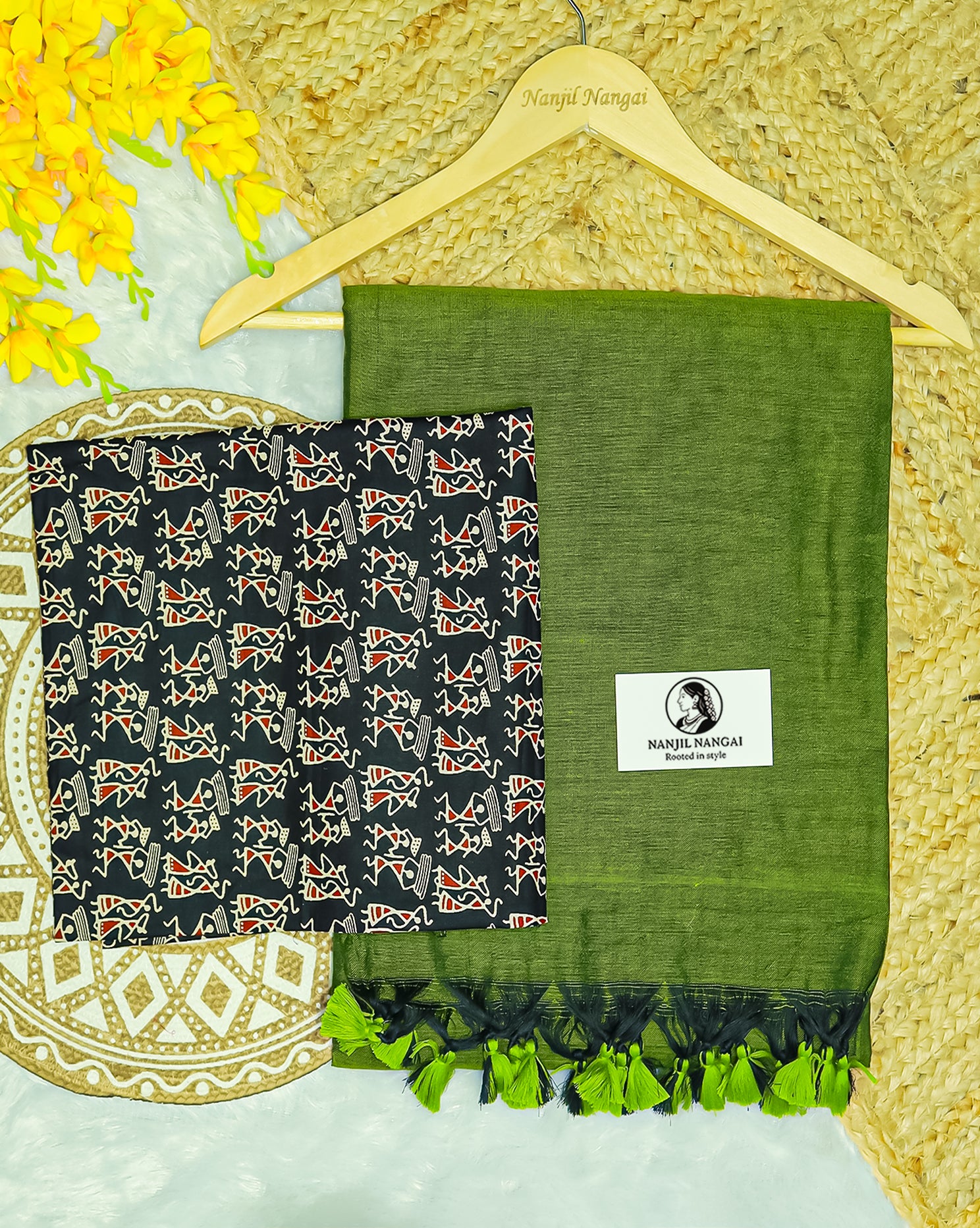 MARUDHANI COMBO (KHBBNN7) - Premium Khadi Saree with Unstitched blouse Material