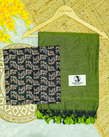 MARUDHANI COMBO (KHBBNN7) - Premium Khadi Saree with Unstitched blouse Material