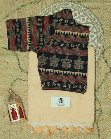 ILAVENIL COMBO (KHRBNN33) - Premium Khadi Cotton Saree with Stitched Blouse